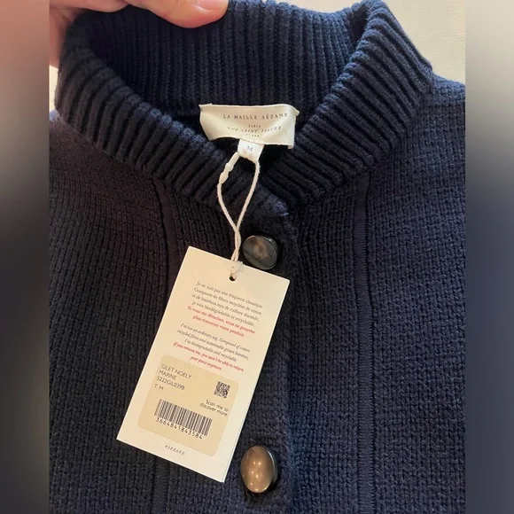 NWT Sezane Noely Dark Blue Navy Cardigan Gilet Women's Nathael Jacket M - Picture 5 of 8